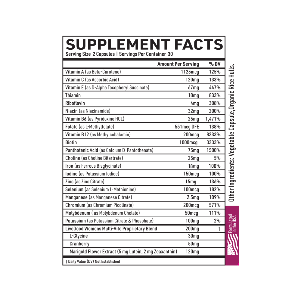 LiveGood Bio-Active Complete Multi-Vitamin for Women with Iron